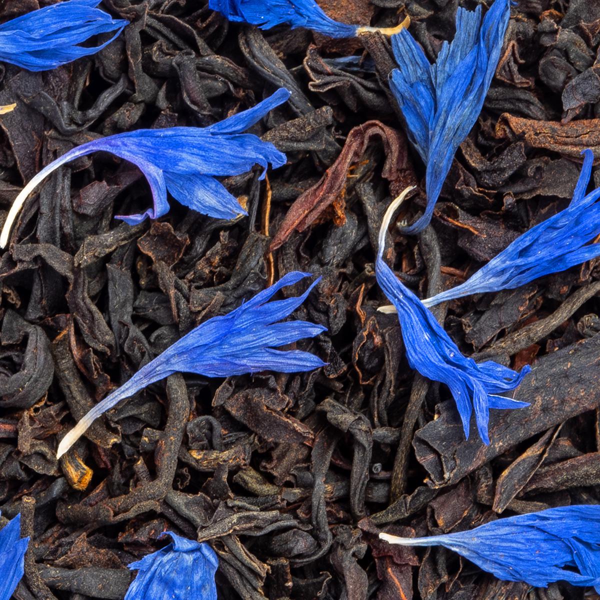 Bio Schwarztee Blue Earl Grey lose, Nahaufnahme – Made in Thé