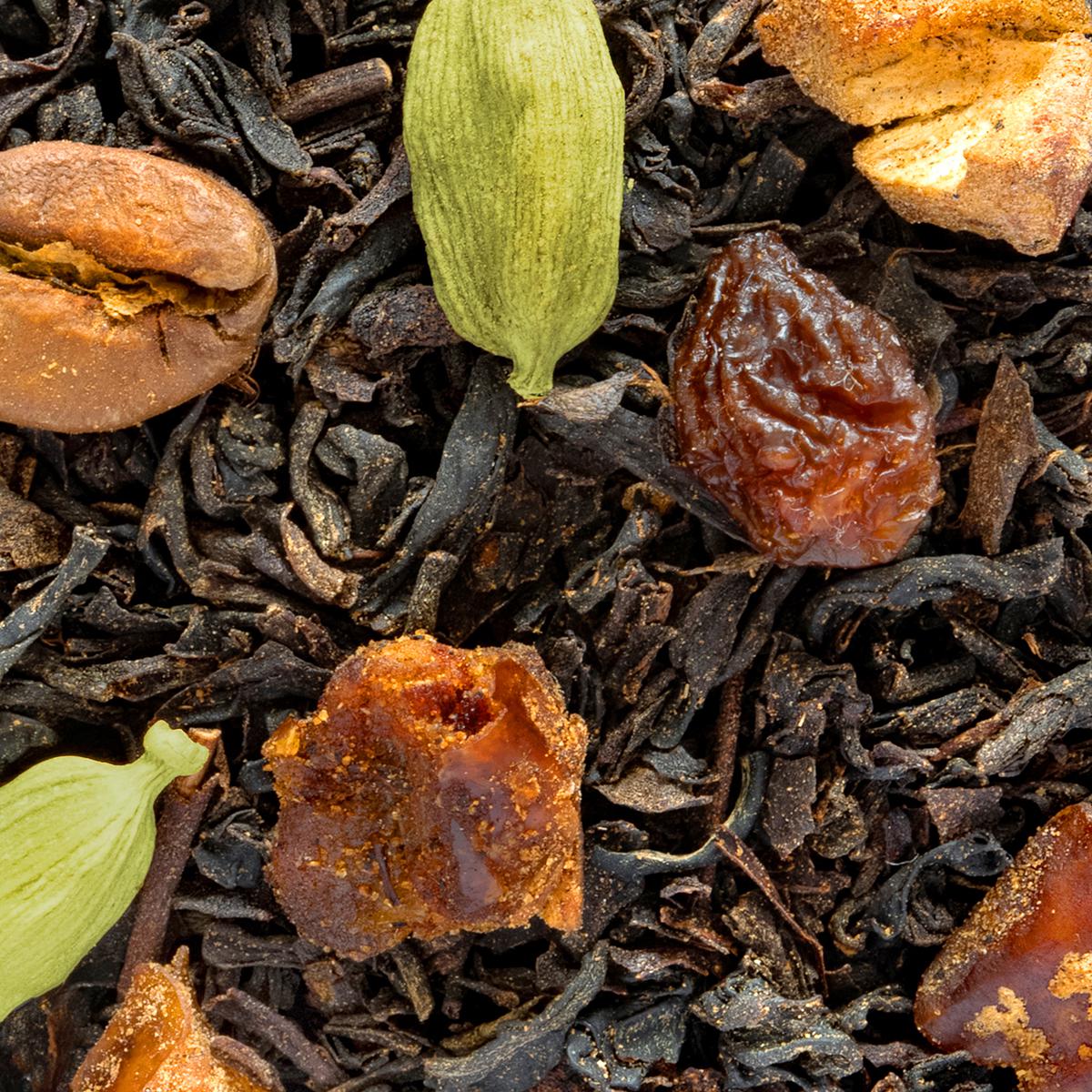 Schwarztee Théspresso, Geschmack Kaffee und Kardamom – Made in Thé, Nahaufnahme