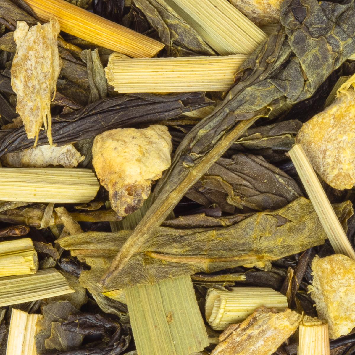 Bio Grüntee Ingwer Zitrone, Geschmack Ingwer und Zitrone – Made in Thé, Nahaufnahme