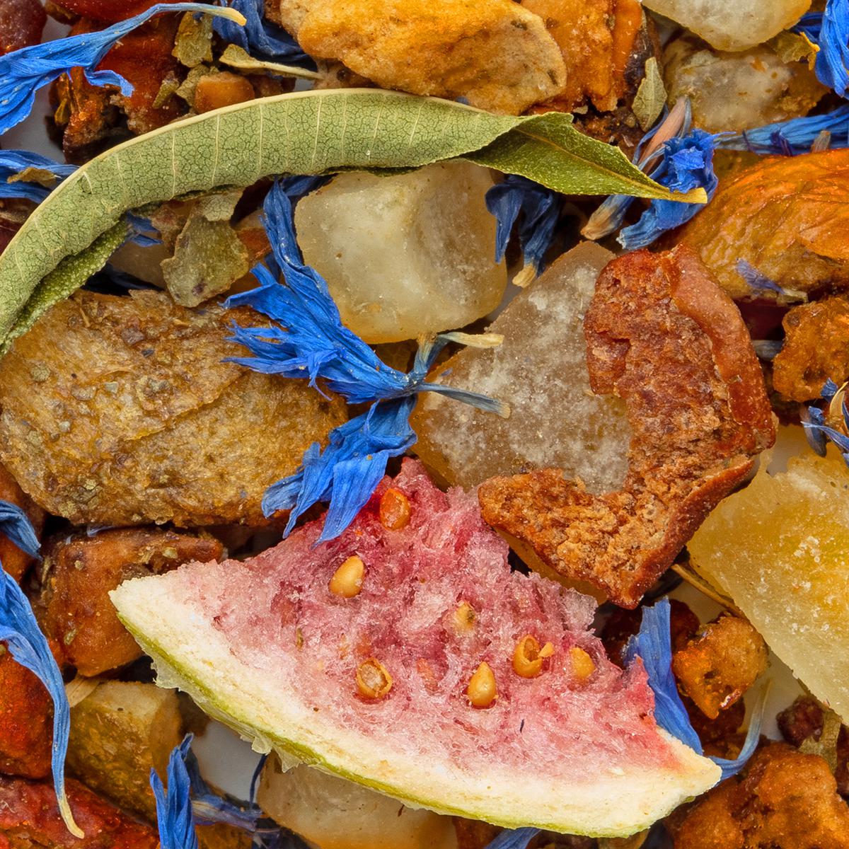 Früchtetee Blue Sunrise, Geschmack Wassermelone – Made in Thé, Nahaufnahme
