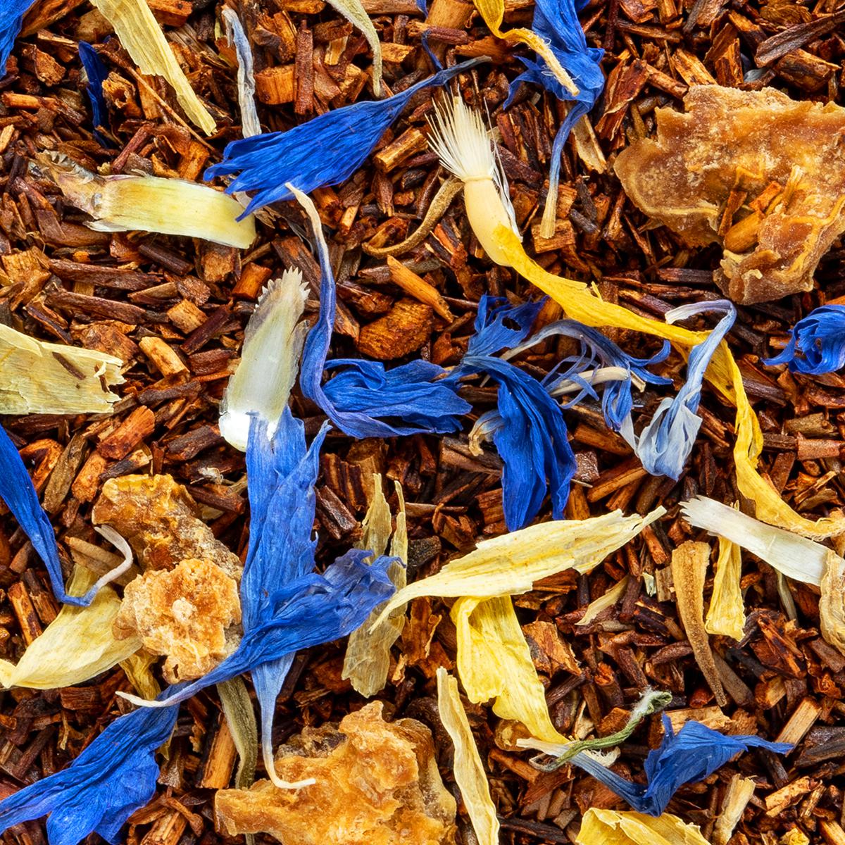 Bio Rooibos Jardin Exotique, Geschmack Maracuja, Vanille und Zitrone – Made in Thé, Nahaufnahme