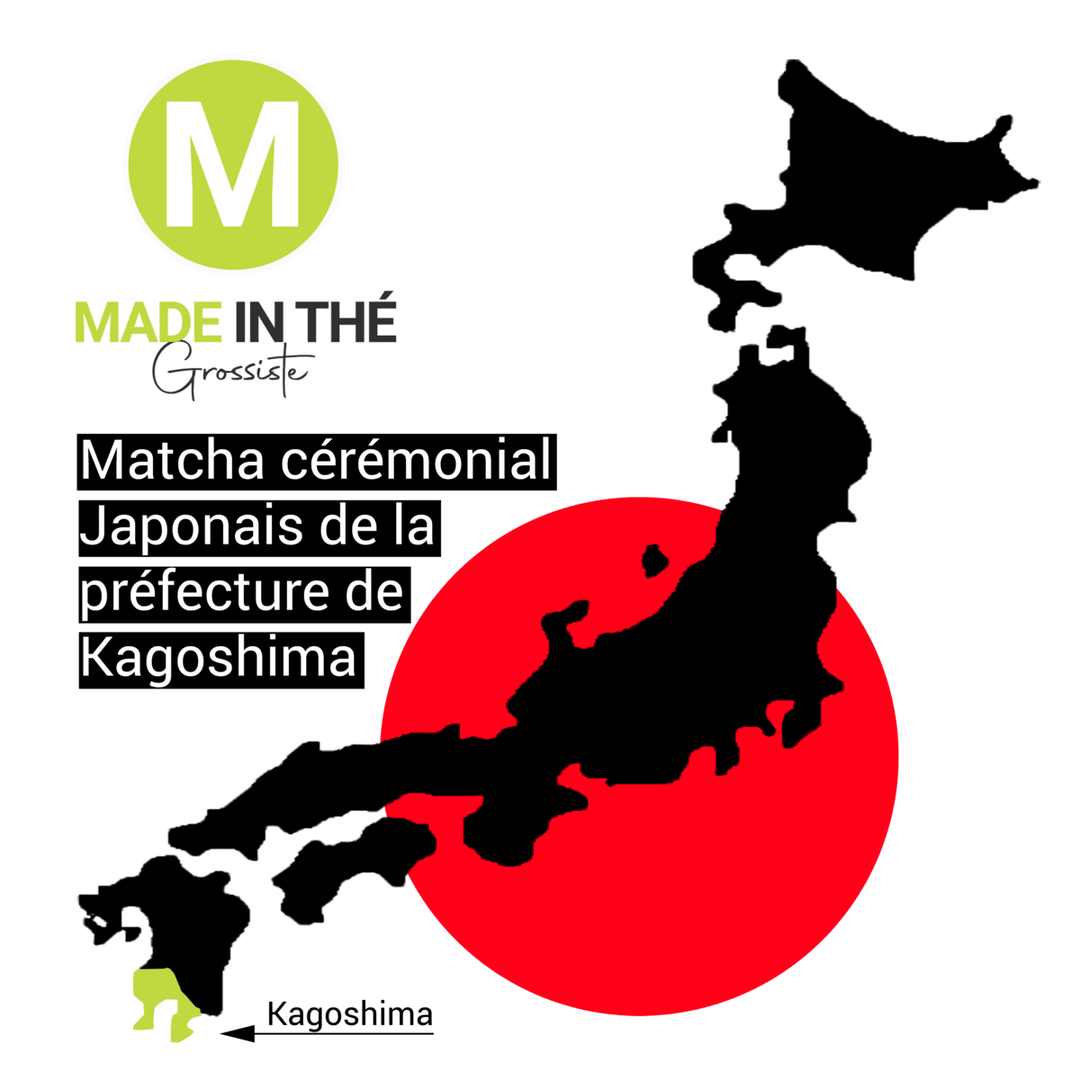 Japankarte mit der Präfektur Kagoshima, Herkunft des zeremoniellen Matcha