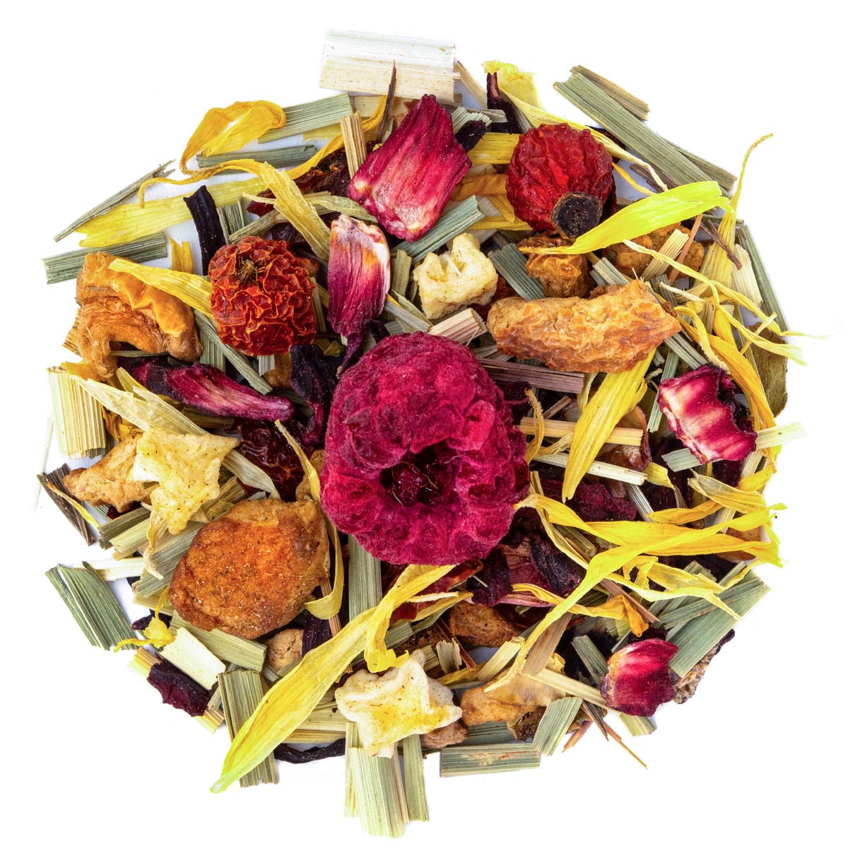 Bio Früchtetee Framboise Givrée lose, Draufsicht – Made in Thé