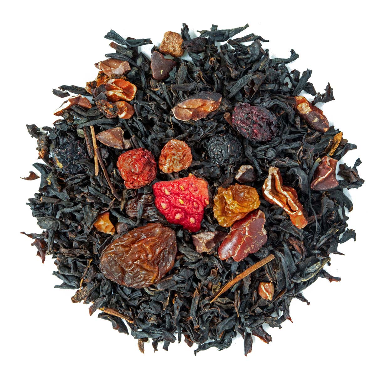 Bio Schwarztee Berries & Cacao, Geschmack Brownie und Wildbeeren – Made in Thé, Draufsicht
