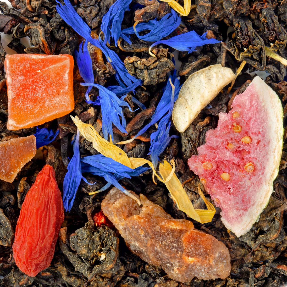 Oolong Hauteurs du Tibet, Geschmack Granatapfel und Pfirsich – Made in Thé, Nahaufnahme