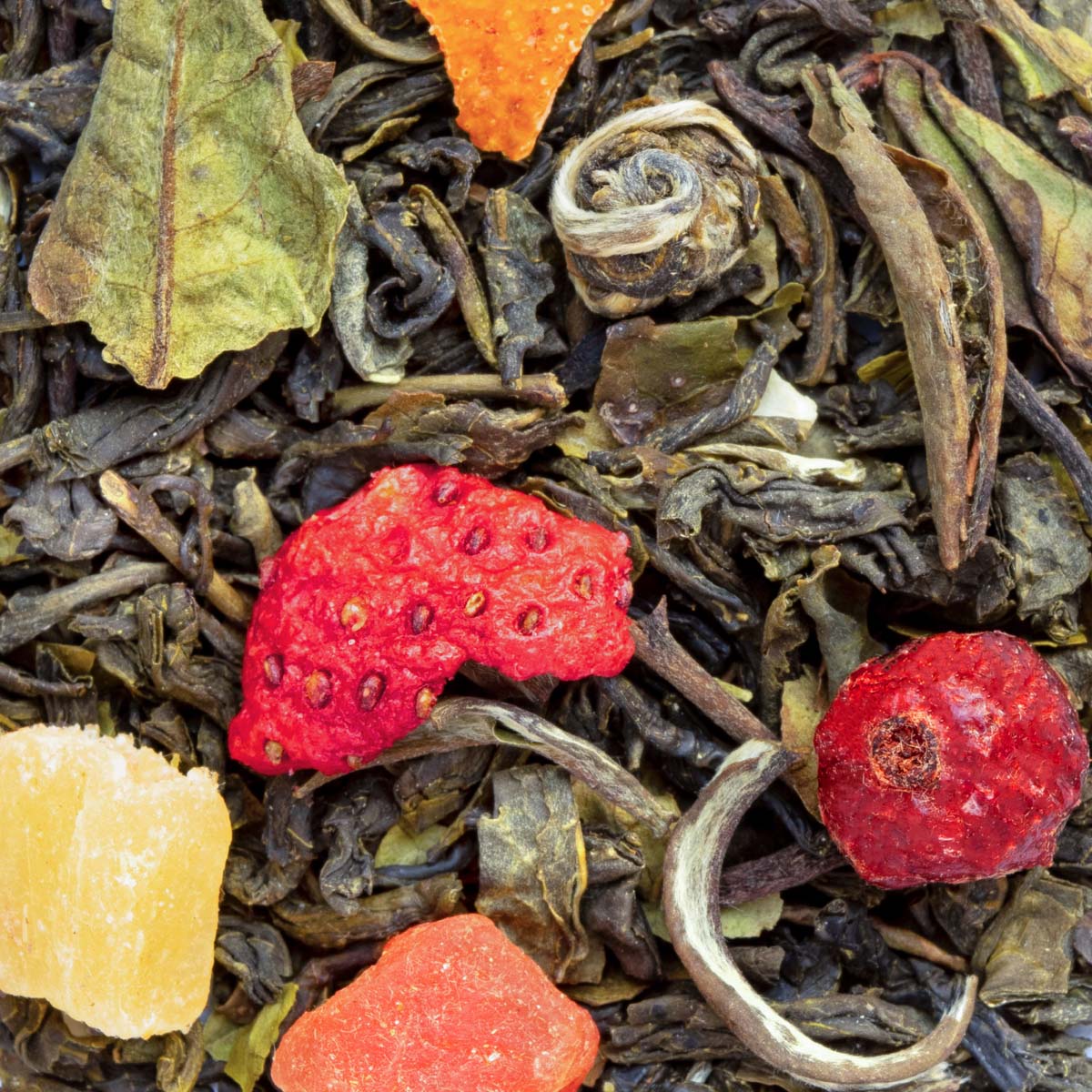 Weißer Tee Jardin de Kyoto, Geschmack Litschi und Pfirsich – Made in Thé, Nahaufnahme