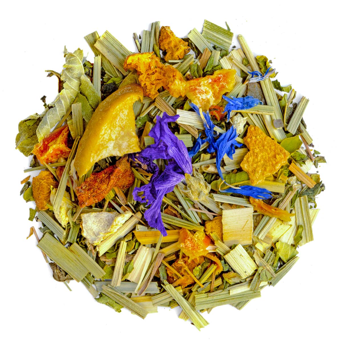 Bio Früchtetee Jardin de Vénus, Geschmack Orange und Zitrone – Made in Thé, Draufsicht