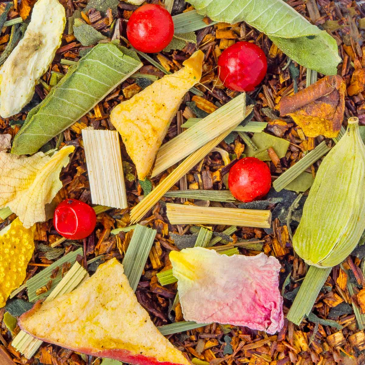 Bio Rooibos Féerie Hivernale, Geschmack Grapefruit und Zitrone – Made in Thé, Nahaufnahme