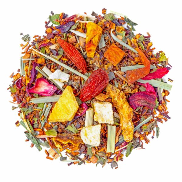 Bio Rooibos Secrets d’Afrique, Geschmack Mango, Minze und Zitrone – Made in Thé, Draufsicht