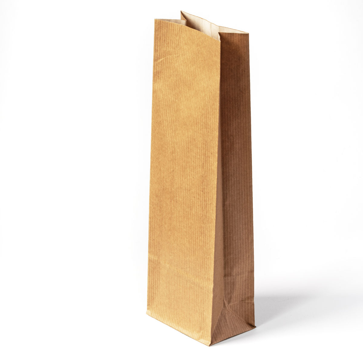 Blockbodenbeutel aus braunem Kraftpapier, zweite Seitenansicht