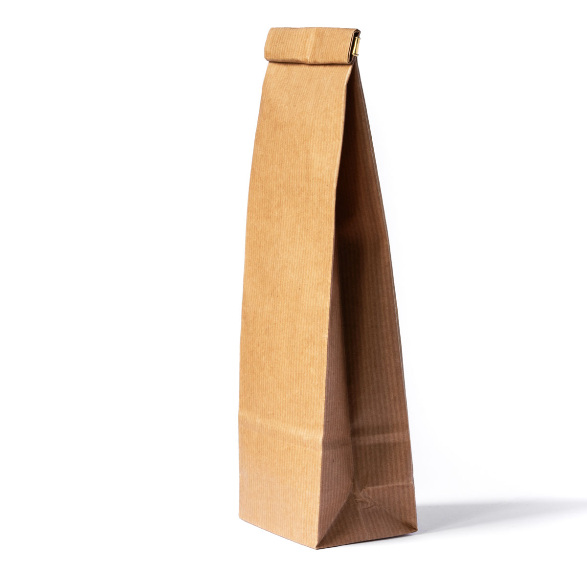 Blockbodenbeutel aus braunem Kraftpapier, Seitenansicht