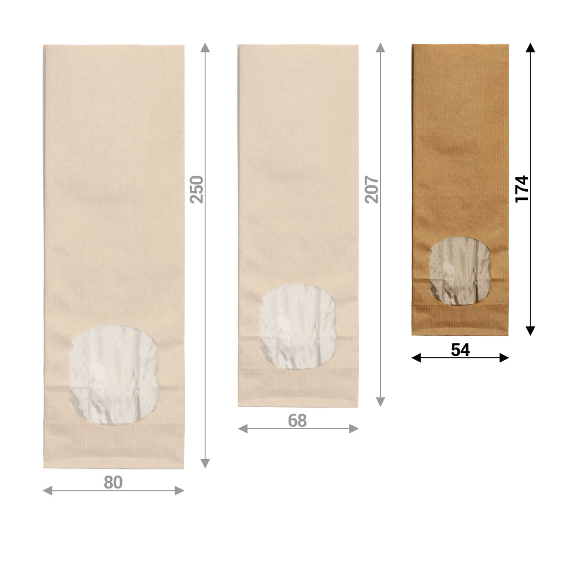 Kraftpapier-Blockbodenbeutel mit Sichtfenster, Größe S