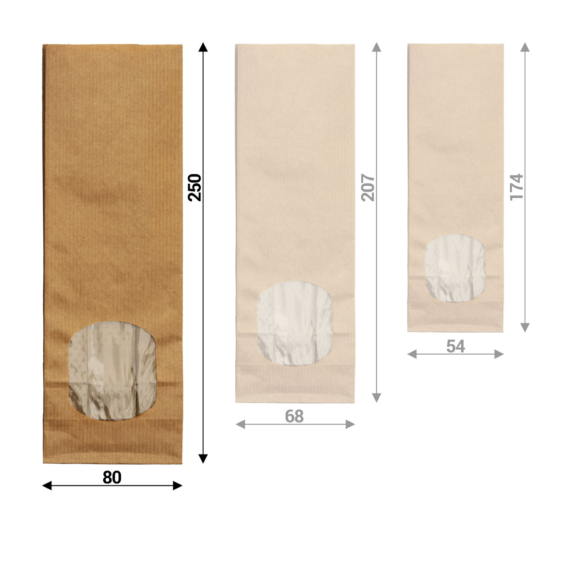 Kraftpapier-Blockbodenbeutel mit Sichtfenster, Größe L