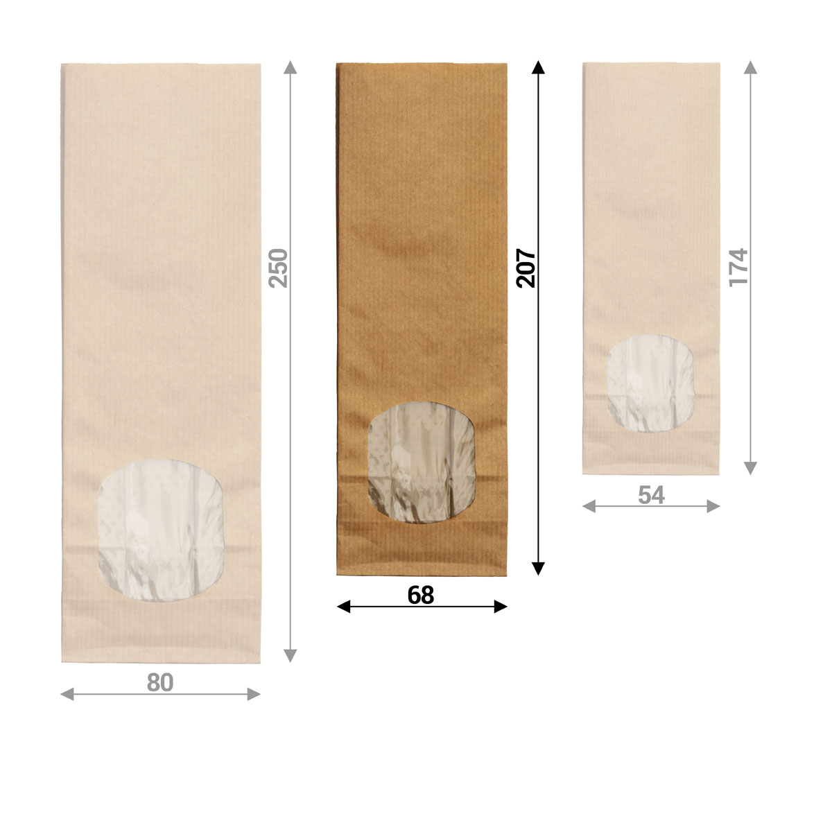 Kraftpapier-Blockbodenbeutel mit Sichtfenster, Größe M