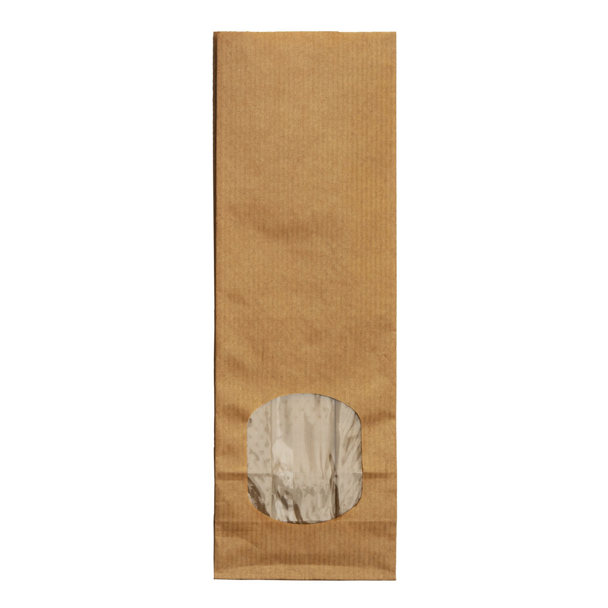 Kraftpapier-Blockbodenbeutel mit Sichtfenster, Vorderansicht