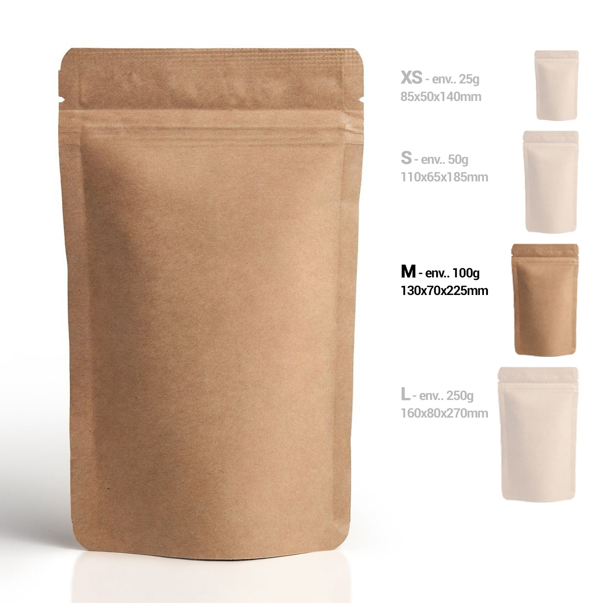 Standbodenbeutel aus braunem Kraftpapier mit Zipper, Größe M